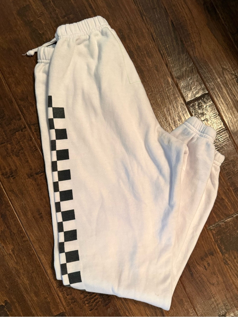 Aviator Nation White Jogger Sweatpants with Black Checker Stripe